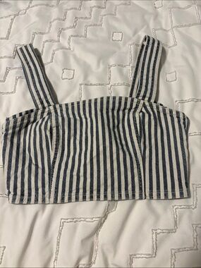 Zara Navy and White Striped Cropped Tank Top